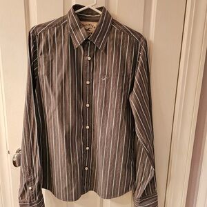 Hollister Brown Casual Button Down Shirt with Stripes